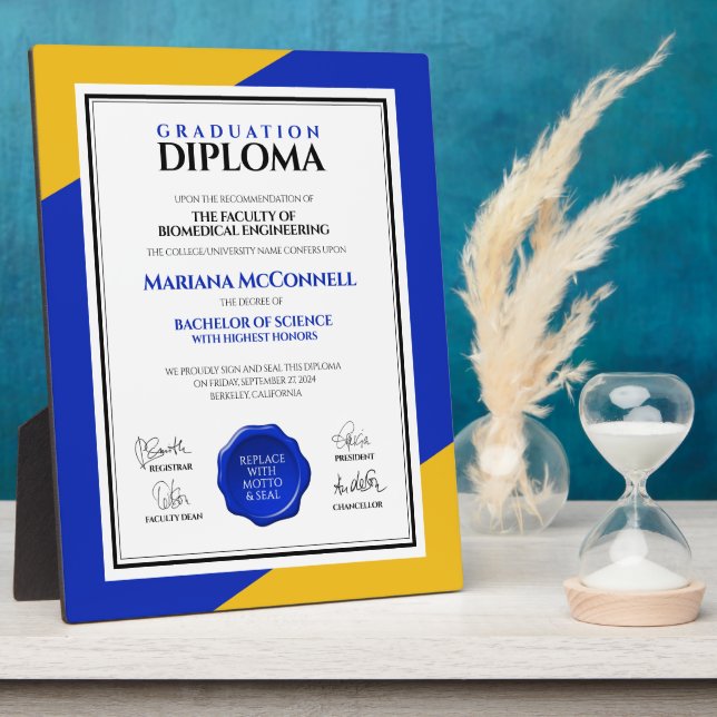 Placa Expositora Diploma de la Escuela de Oro Azul (Lado)