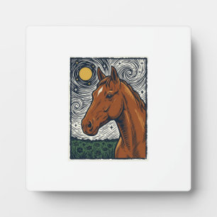 Placa Expositora Diseño de arte de caballo grabado vintage noche es