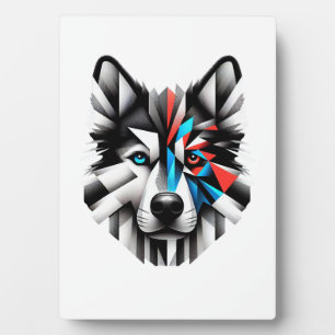 Placa Expositora Diseño de Arte Moderno de Cara de Husky Geométrico