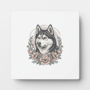 Placa Expositora Diseño de camisa de retrato floral Husky Vintage_1