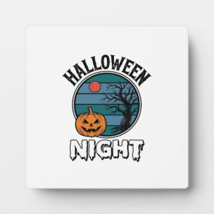 Placa Expositora Diseño de camiseta de árbol de calabaza de noche d