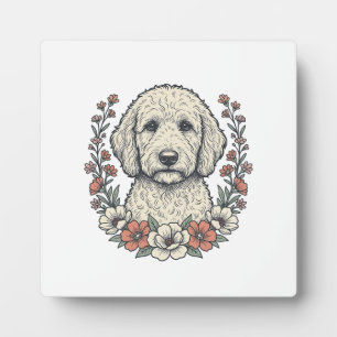 Placa Expositora Diseño de camiseta de retrato de perro rizado flor