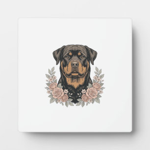 Placa Expositora Diseño de camiseta de retrato floral de Rottweiler
