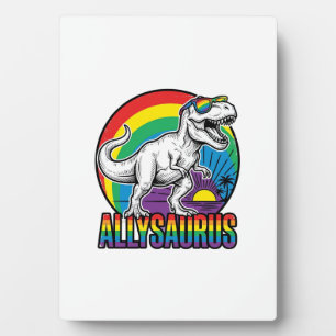 Placa Expositora Diseño de camiseta vintage de dinosaurio arcoíris 