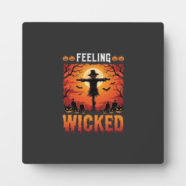 Placa Expositora Diseño de espantapájaros de Halloween sintiéndose  (Frente)