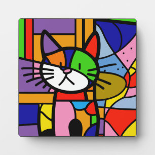 Placa Expositora Diseño de gatos de arte pop vibrante y alegre