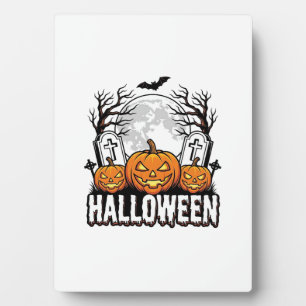 Placa Expositora Diseño de grabado vintage de calabaza de cementeri