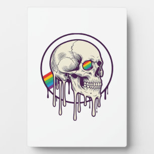 Placa Expositora Diseño de grabado vintage de calavera goteando arc
