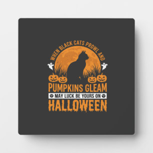 Placa Expositora Diseño de Luna de Calabaza de Gato Negro de Hallow