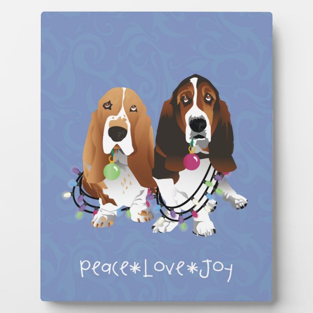 Placa Expositora Diseño de Navidades de Basset Hound Peace Love Joy (Frente)