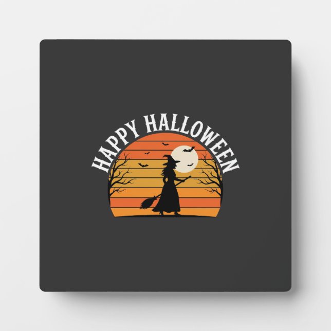Placa Expositora Diseño de puesta de sol de bruja de Halloween feli (Frente)