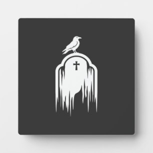 Placa Expositora Diseño de silueta de tumba de cuervo de Halloween