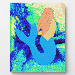 Placa Expositora diseño de sirena de cola azul
