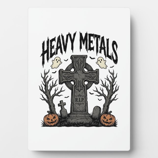 Placa Expositora Diseño de vector cementerio de Halloween de metale (Frente)
