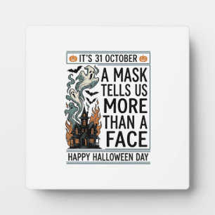 Placa Expositora diseño de vector de cita de máscara de Halloween v