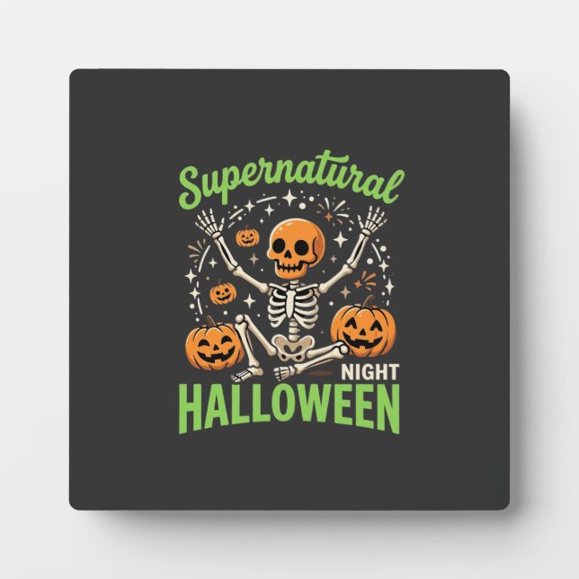 Placa Expositora Diseño de vector de Halloween de esqueleto sobrena (Frente)