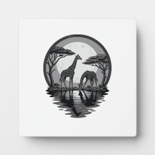 Placa Expositora Diseño de vector de silueta de jirafa luna safari