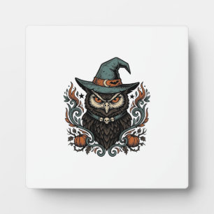 Placa Expositora Diseño de vector de sombrero de bruja de búho de H