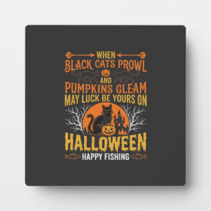 Placa Expositora Diseño Feliz de Calabaza de Gato Negro de Hallowee