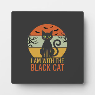 Placa Expositora Diseño Retro Atardecer Gato Negro Halloween