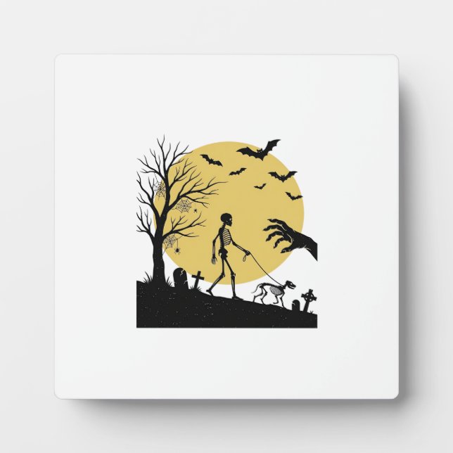 Placa Expositora Diseño Vectorial de Perro Esqueleto de Halloween V (Frente)