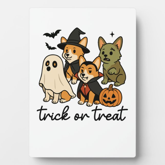 Placa Expositora disfraz de corgi para Halloween (Frente)