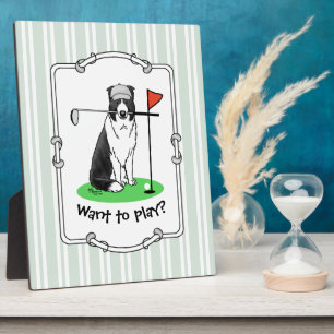 Placa Expositora Diversión del perro collie de borde jugando al gol