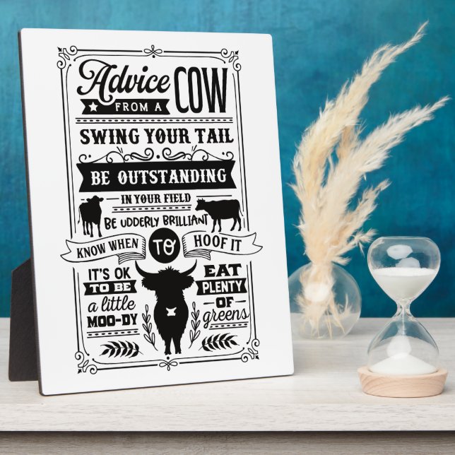 Placa Expositora Divertido consejo de vaca arte verbal (Lado)