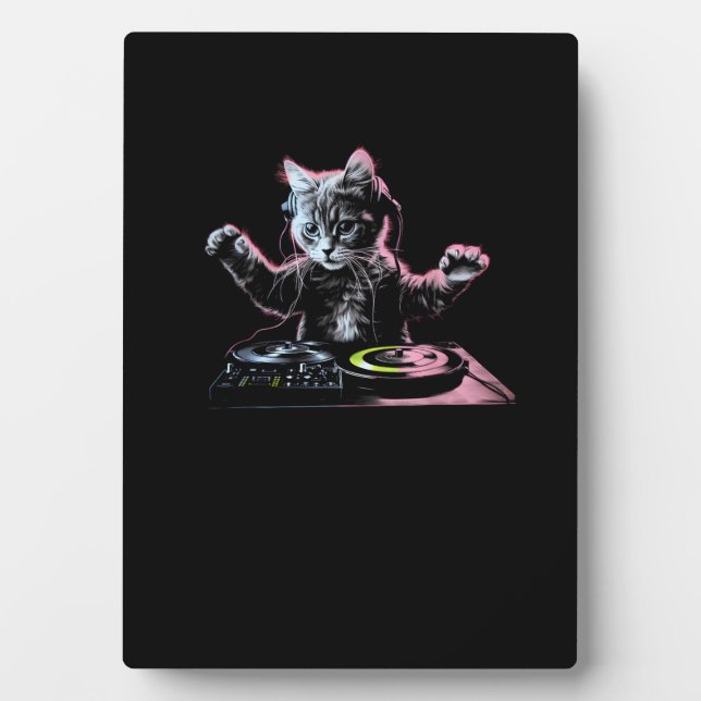 Placa Expositora DJ Cat Funny DJ Cajero de equipos para DJ Cuto Cat (Frente)