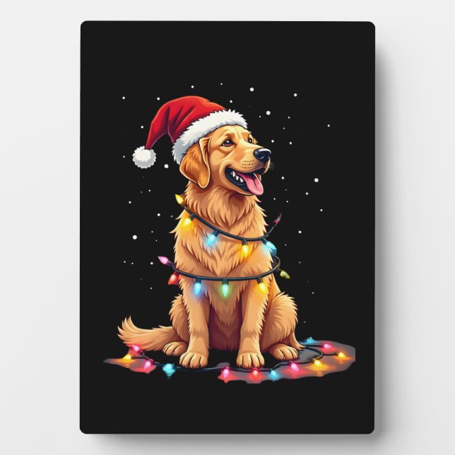 Placa Expositora Dog Golden Retriever Santa Christmas Xmas Lights ( (Frente)
