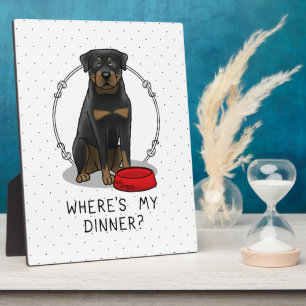 Placa Expositora ¿Dónde está mi cena? Rottweiler con plato de perro