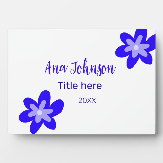 Placa Expositora Doodle de flores azules titulo año 20XX profesión (Frente)