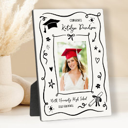 Placa Expositora Doodle de Foto Personalizada Felicidades Graduado