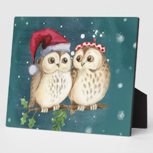 Placa Expositora Dos adorables búhos dibujados