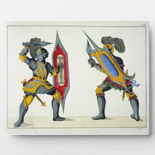 Placa Expositora Dos caballeros peleando, plato de 'A History of th (Frente)