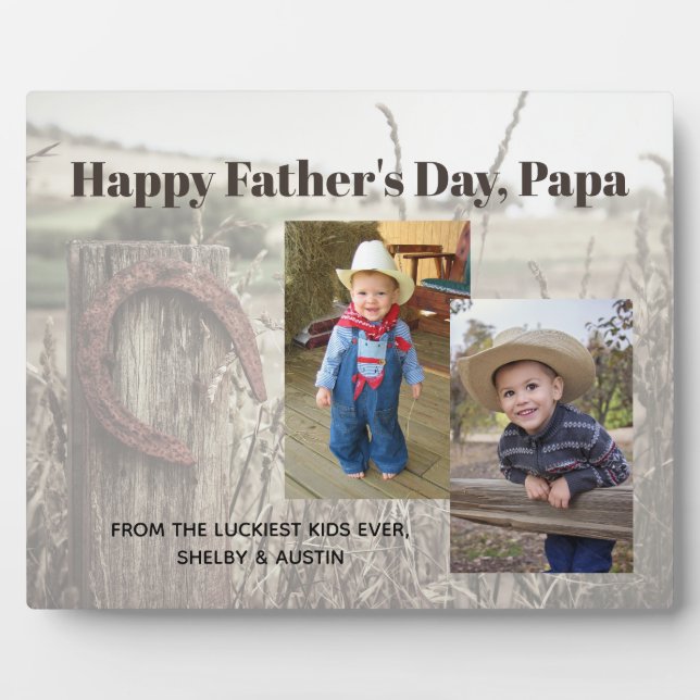 Placa Expositora Dos fotos personalizadas del Día Rústico del Padre (Frente)