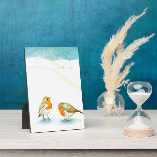 Placa Expositora Dos pechos rojos Robin en invierno (Lado)