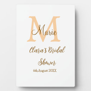 Placa Expositora ducha de novia monograma naranja añadir nombre mod