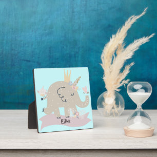 Placa Expositora Dulce Baby Elephant Unicorn Nombre Personalizado