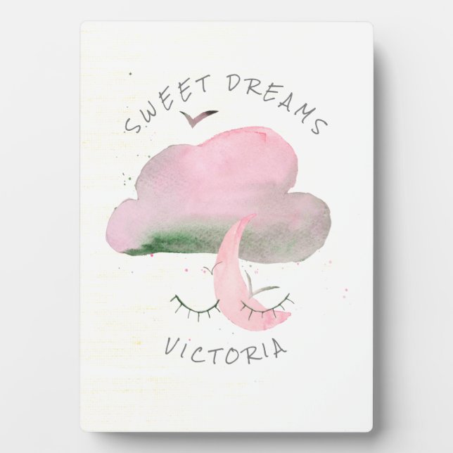 Placa Expositora Dulces Sueños Nube Rosa y Luna Guardería  (Frente)