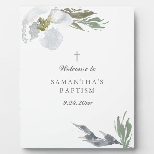 Placa Expositora Dusty Blue Florals Green Baptism (Frente)
