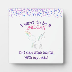 Placa Expositora Edgy Unicorn con arcoiris y confetti graciosos