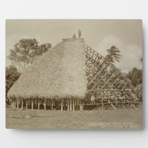 Placa Expositora Edificio House en Samoa, c.1875 (foto de sepia)
