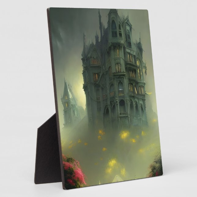 Placa Expositora Eerie Gothic Mansion Digital Art Tabletop (Lado)
