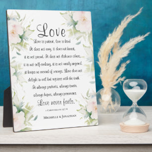 Placa Expositora El amor floral blanco nunca falla en la Biblia con