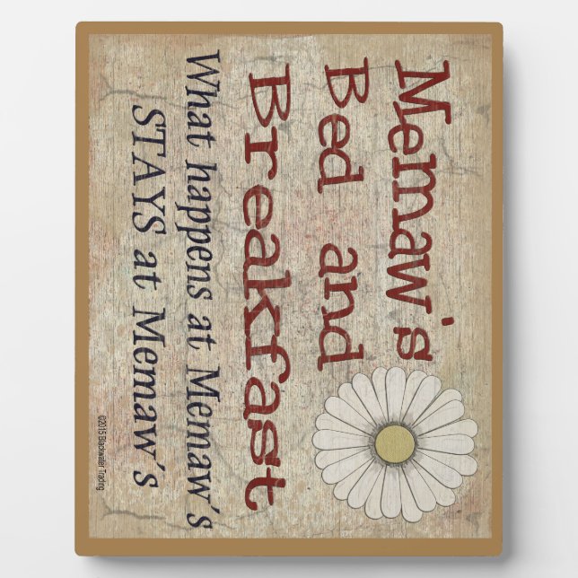 Placa Expositora El Bed and Breakfast Memaw en Plaque (Frente)
