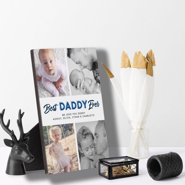 Placa Expositora El Collage de fotos del Día del Padre personalizad (Easily personalize this Best Daddy Ever plaque with your names and photos for a unique gift for dad)