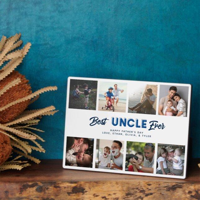 Placa Expositora El Collage de fotos del Día del Padre personalizad (Easily personalize this Best Uncle Ever photo collage for a special Father's Day gift he'll love)