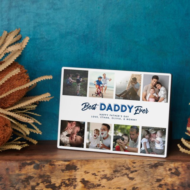 Placa Expositora El Collage de fotos del Día del Padre personalizad (Easily personalize this 8 photo Father's Day collage plaque with your message for a special gift)