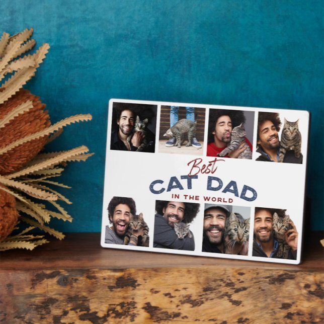 Placa Expositora El Collage de fotos del Día del Padre personalizad (Easily personalize this cat daddy photo collage plaque with 8 of your favorite photos)